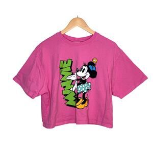 Disney Minnie Mouse Pink Cropped Tee XL Graphic Theme Park Coquette Y2K